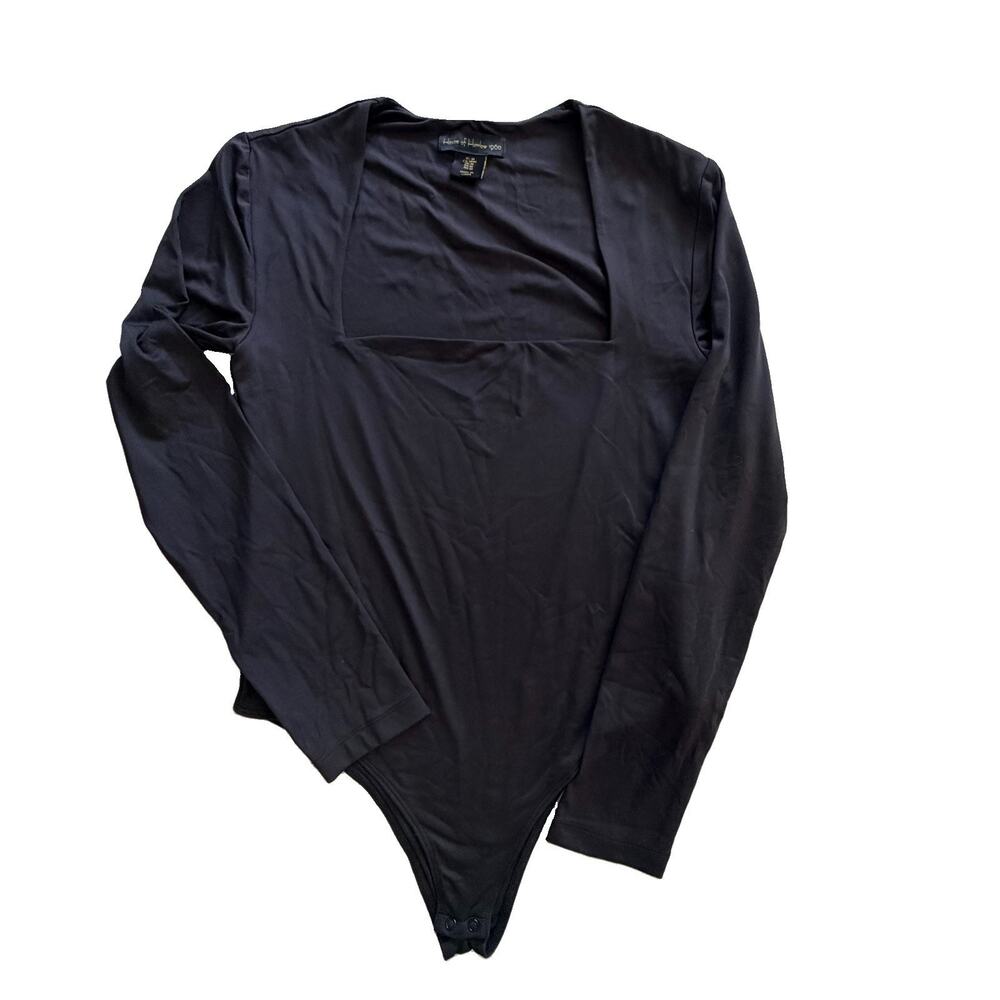 House of Harlow 1960 Bodysuit Black Long Sleeve Size M Stretch Square Neck New